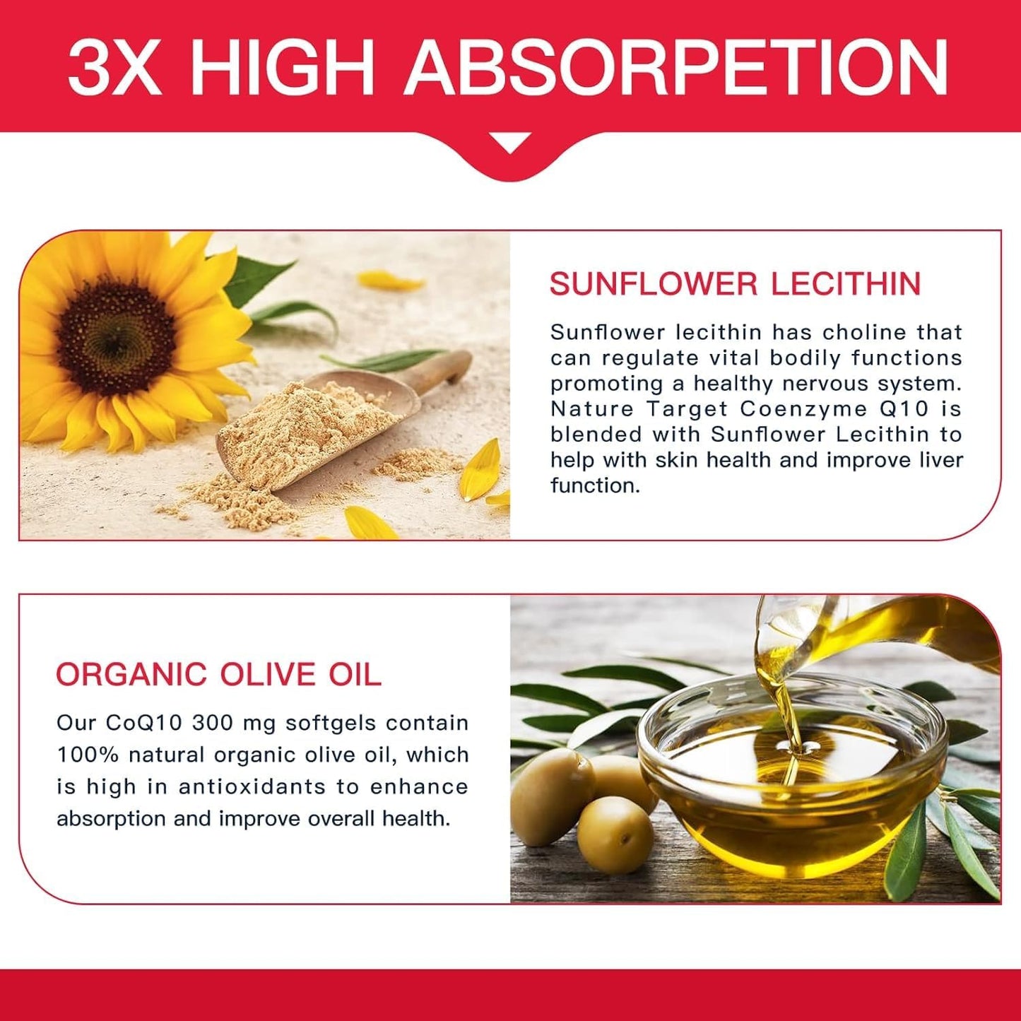 High Absorption Coenzyme Q10 Softgels with Organic Olive Oil - 300mg Antioxidant for Heart Health, Immune Support, and Energy Production