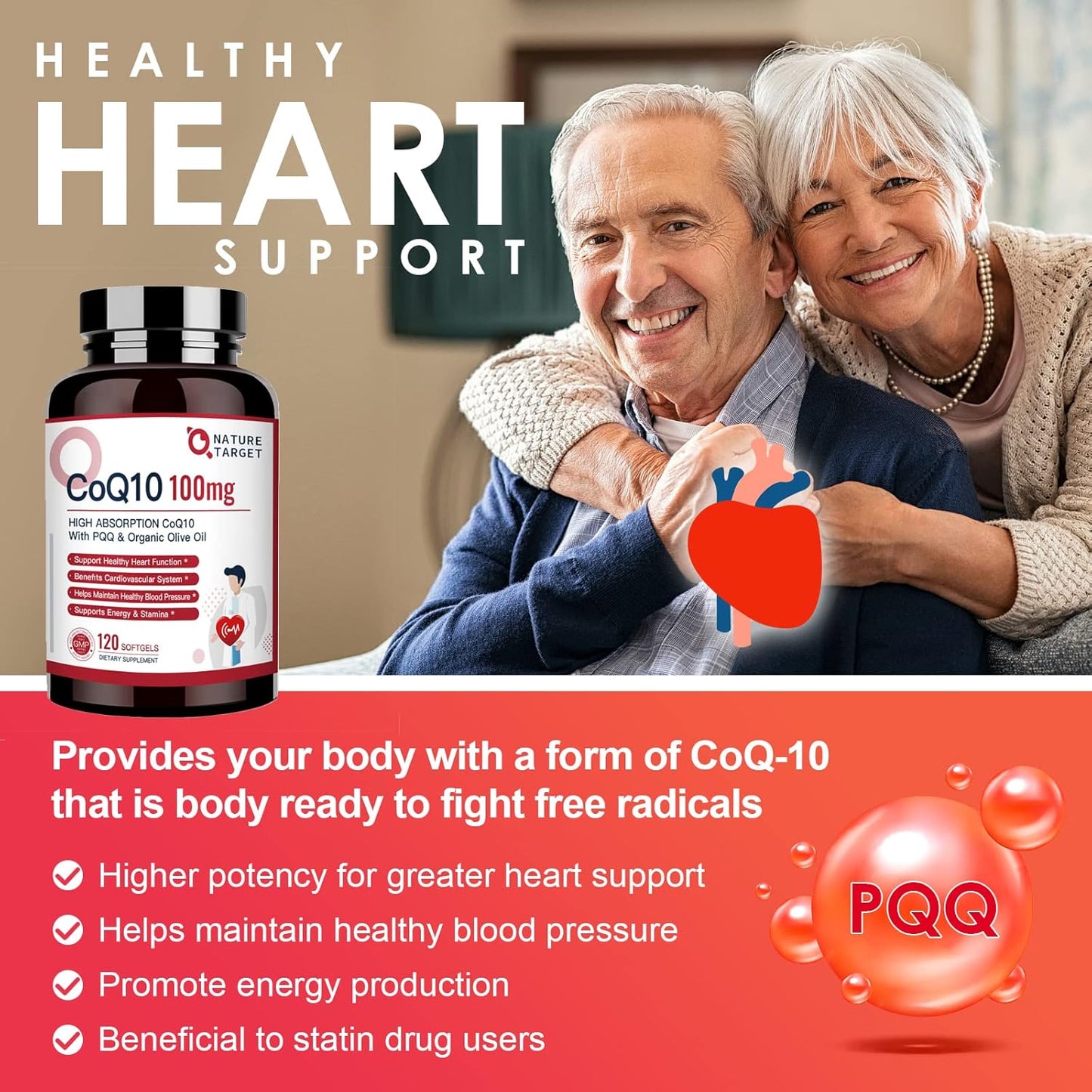 High Absorption CoQ10-100mg Softgels with PQQ and Organic Olive Oil - Antioxidant for Heart & Brain - 120 Servings