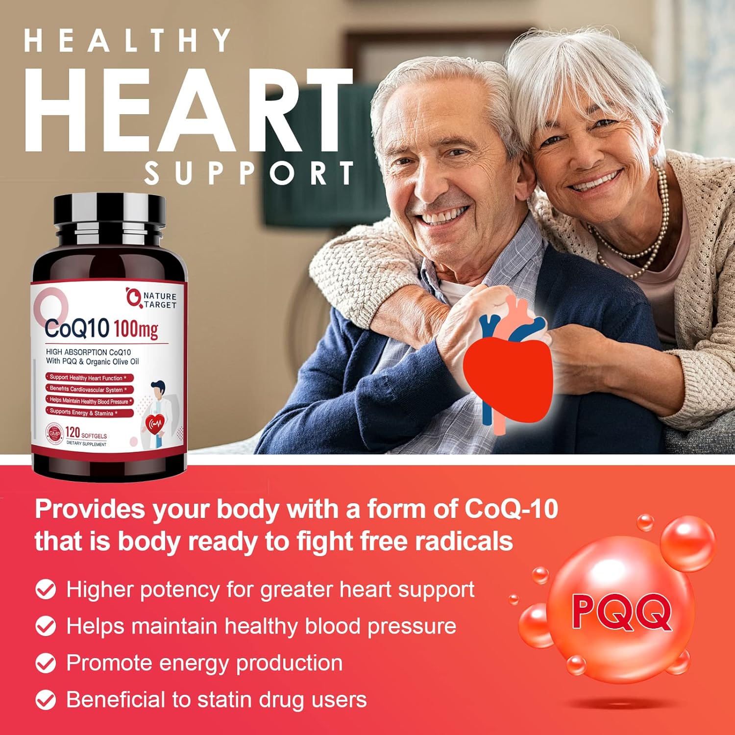 High Absorption CoQ10-100mg Softgels with PQQ and Organic Olive Oil - Antioxidant for Heart & Brain - 120 Servings
