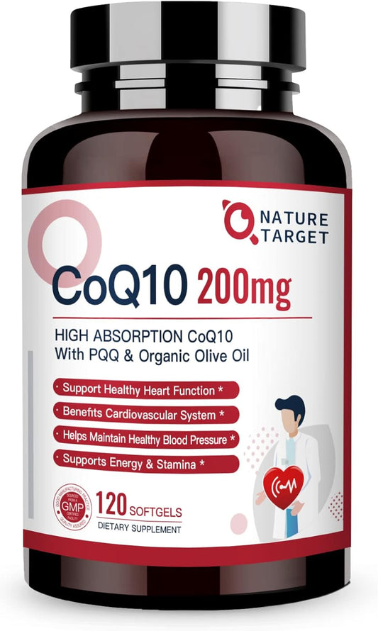 High Absorption CoQ10-200mg Softgels with PQQ and Organic Olive Oil for Heart Health, Immune Support, and Energy Production - Antioxidant Supplement, 120 Servings