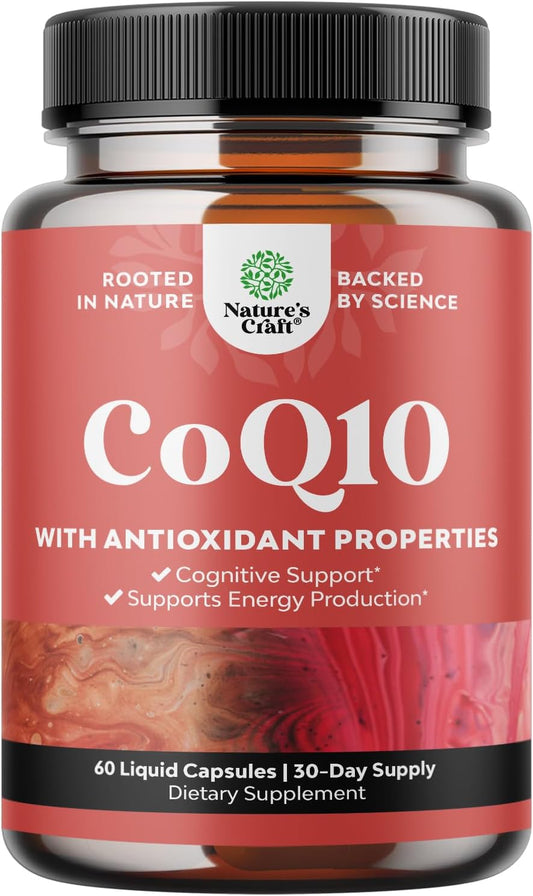 High Absorption CoQ10 Liquid Capsules - 200mg per Serving for Heart Health, Energy, Fertility, and Immune Support