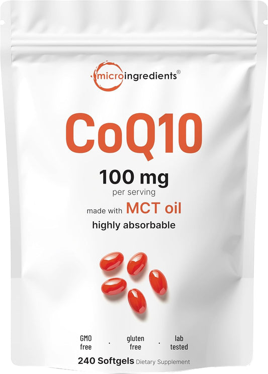 High Absorption CoQ10 Softgels with Coconut MCT Oil - 240 Count for Heart & Energy - Non-GMO Formula