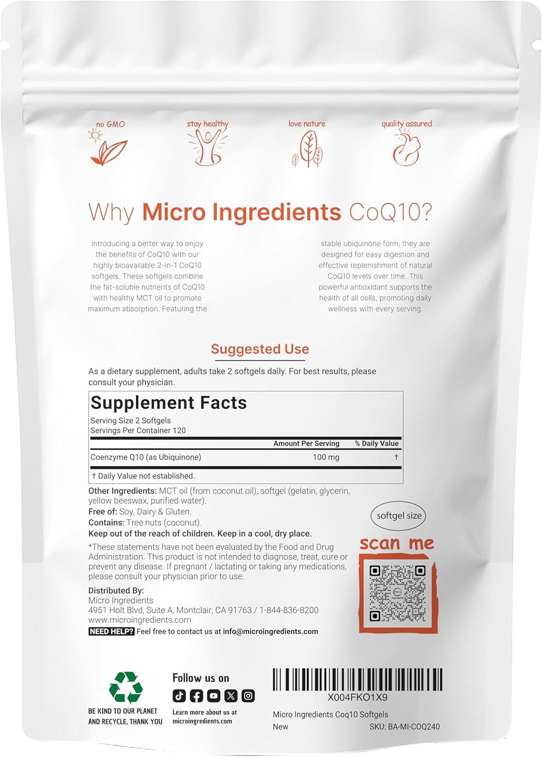 High Absorption CoQ10 Softgels with Coconut MCT Oil - 240 Count for Heart & Energy - Non-GMO Formula