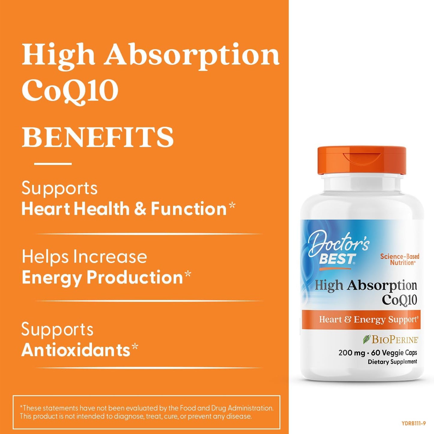 High Absorption CoQ10 Supplement for Heart & Energy Support - USP Verified, Non-GMO, Gluten Free, Vegan - 60 Veggie Capsules