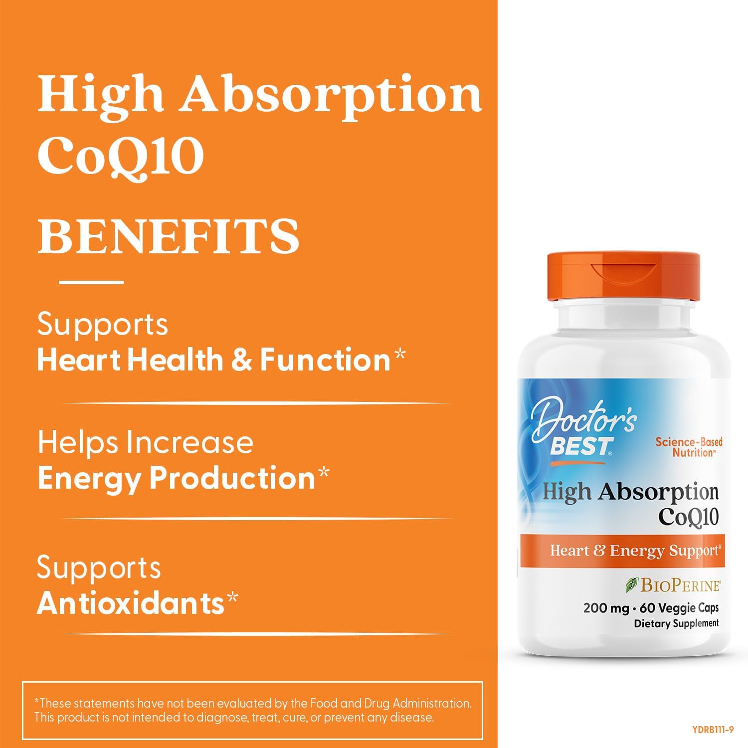 High Absorption CoQ10 Supplement for Heart & Energy Support - USP Verified, Non-GMO, Gluten Free, Vegan - 60 Veggie Capsules
