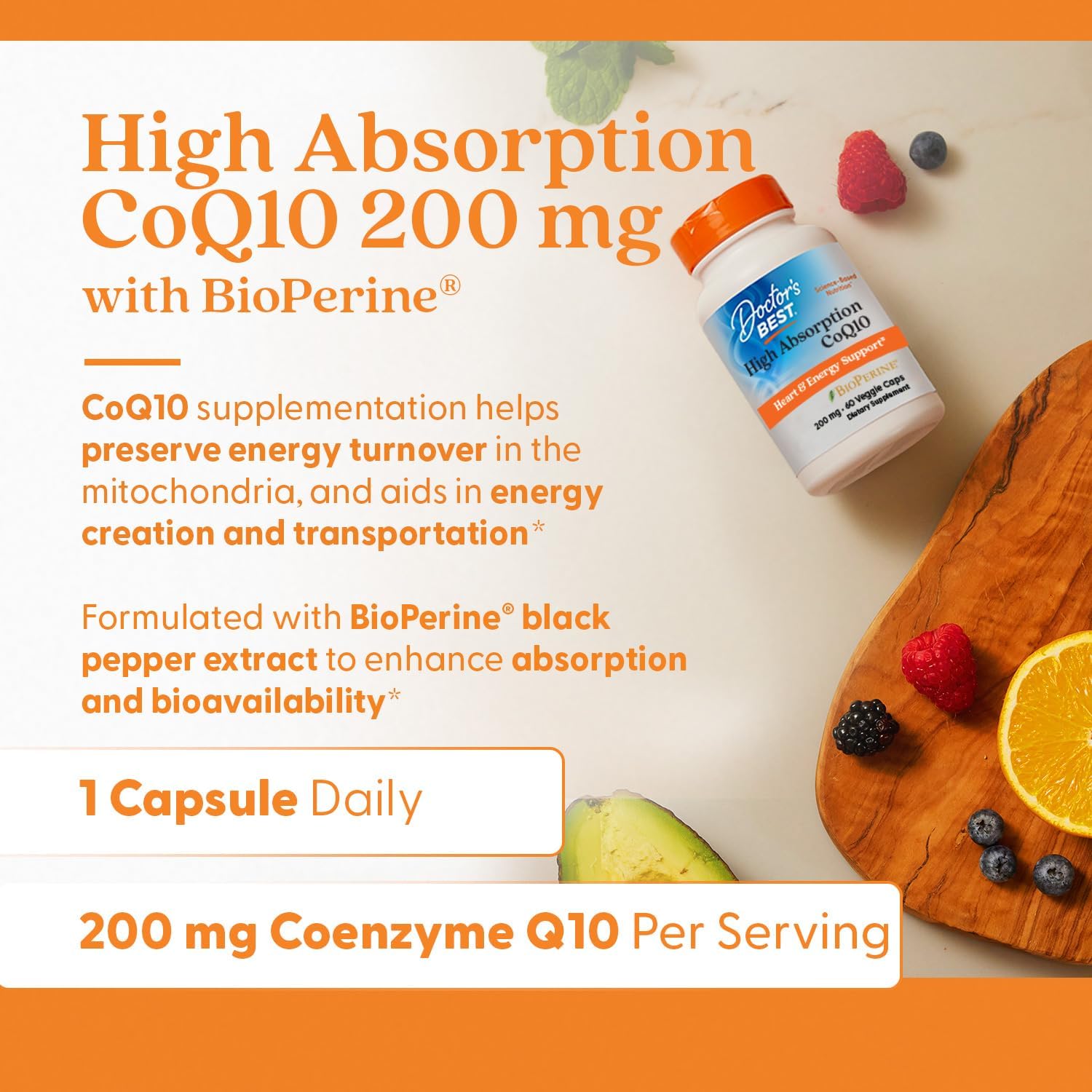 High Absorption CoQ10 Supplement for Heart & Energy Support - USP Verified, Non-GMO, Gluten Free, Vegan - 60 Veggie Capsules