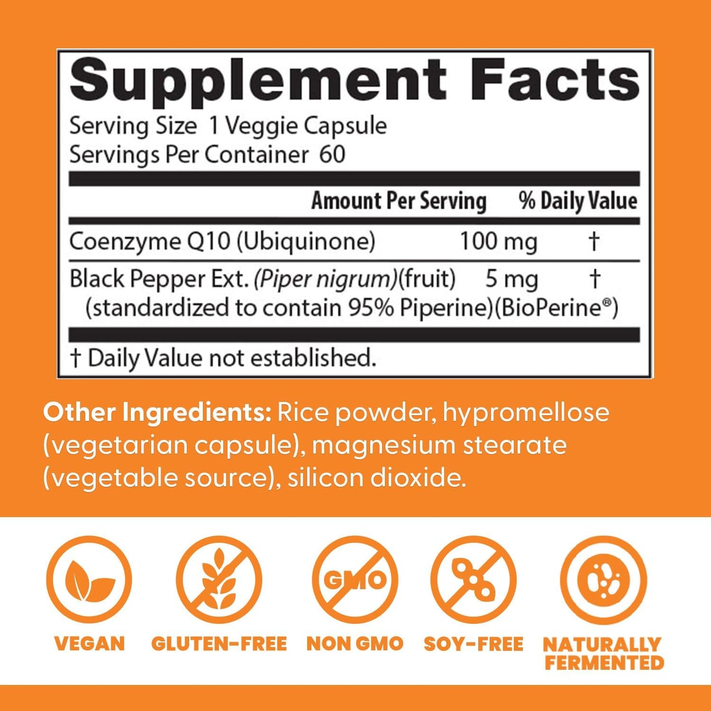 High Absorption CoQ10 with BioPerine for Heart Health & Energy - 100mg, 60 Vegan Capsules, Gluten-Free & Naturally Fermented