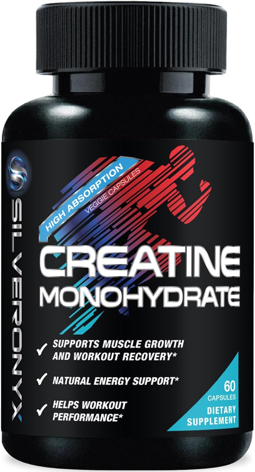 High Absorption Creatine Monohydrate Capsules for Strength & Muscle Growth - Gluten Free Supplement for Workout Performance - 60 Capsules