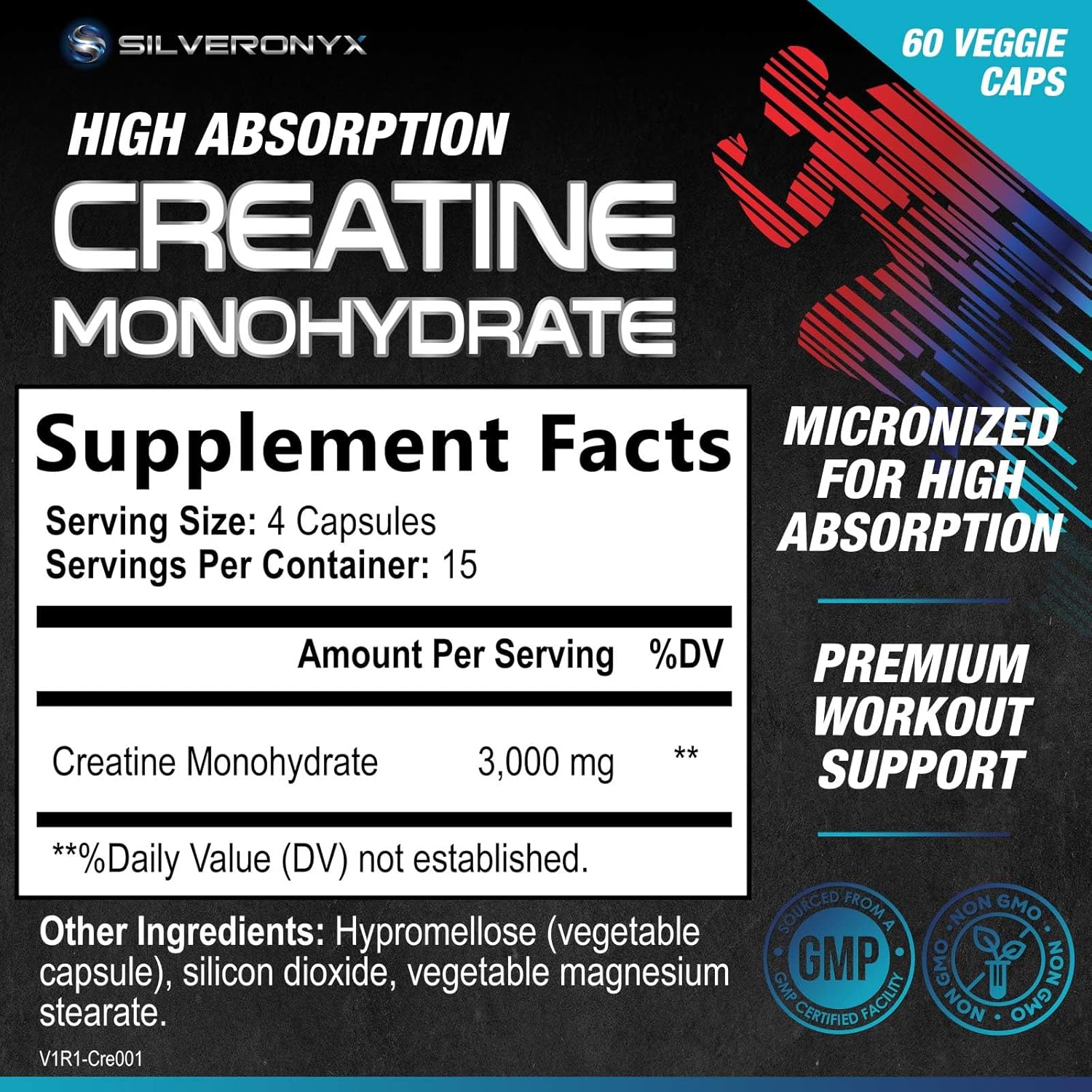 High Absorption Creatine Monohydrate Capsules for Strength & Muscle Growth - Gluten Free Supplement for Workout Performance - 60 Capsules