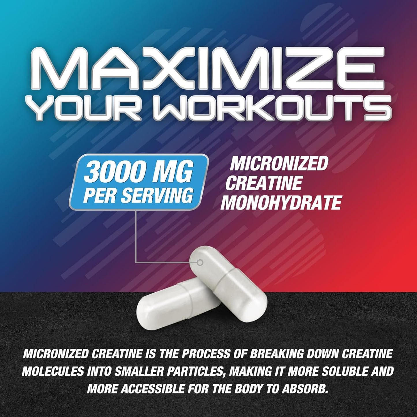 High Absorption Creatine Monohydrate Capsules for Strength & Muscle Growth - Gluten Free Supplement for Workout Performance - 60 Capsules