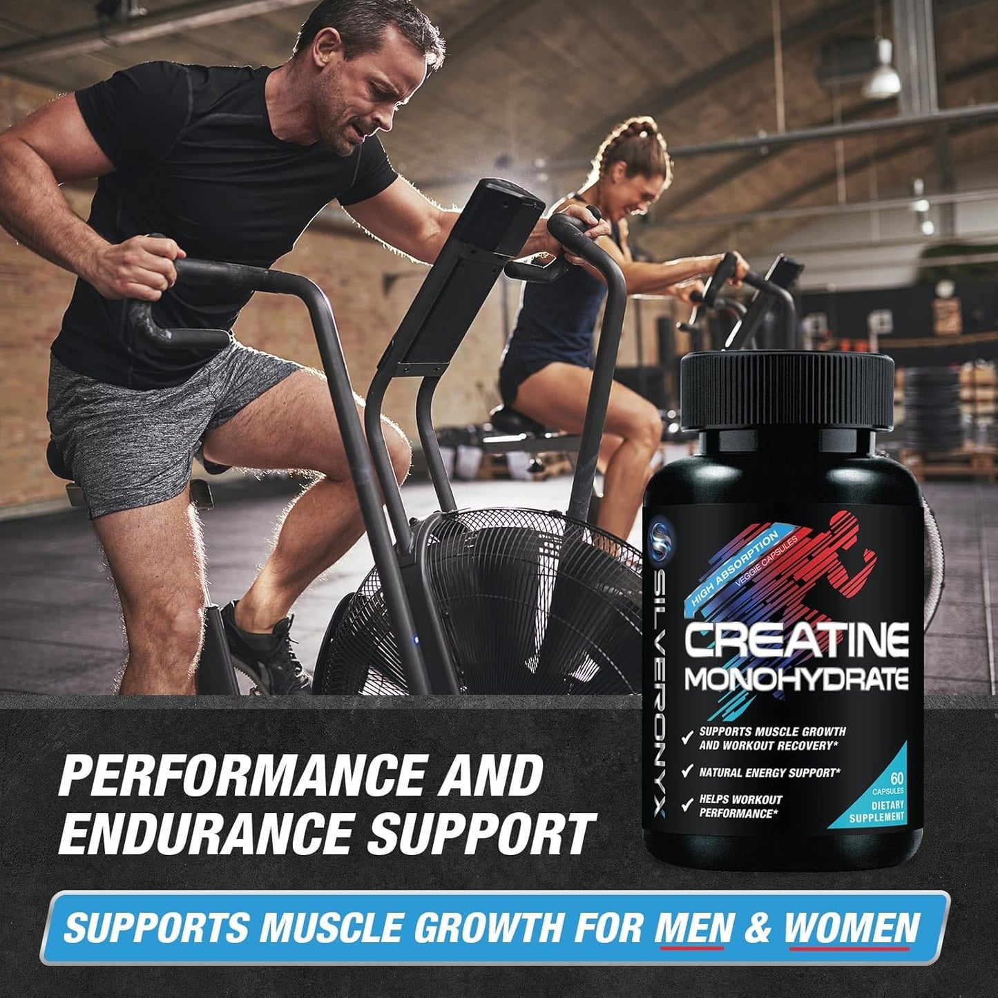 High Absorption Creatine Monohydrate Capsules for Strength & Muscle Growth - Gluten Free Supplement for Workout Performance - 60 Capsules