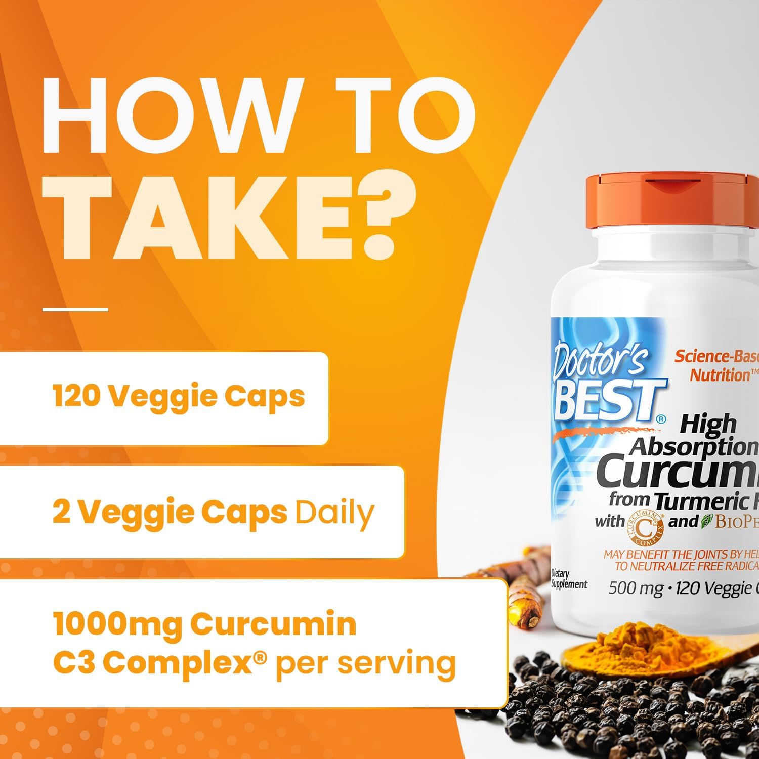 High Absorption Curcumin from Turmeric Root Capsules with C3 Complex & BioPerine - 500mg (120 Count) by Doctor's Best