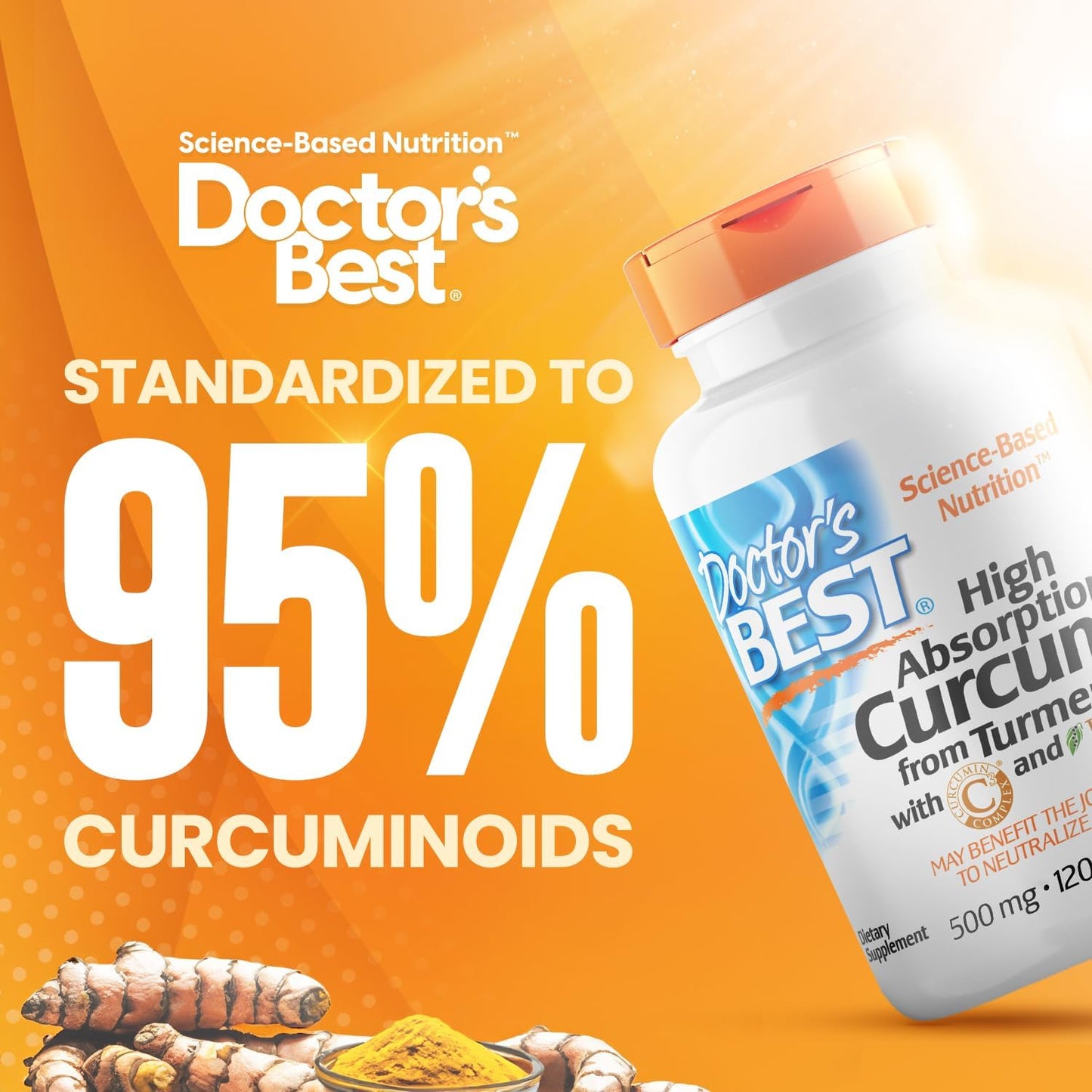 High Absorption Curcumin from Turmeric Root Capsules with C3 Complex & BioPerine - 500mg (120 Count) by Doctor's Best