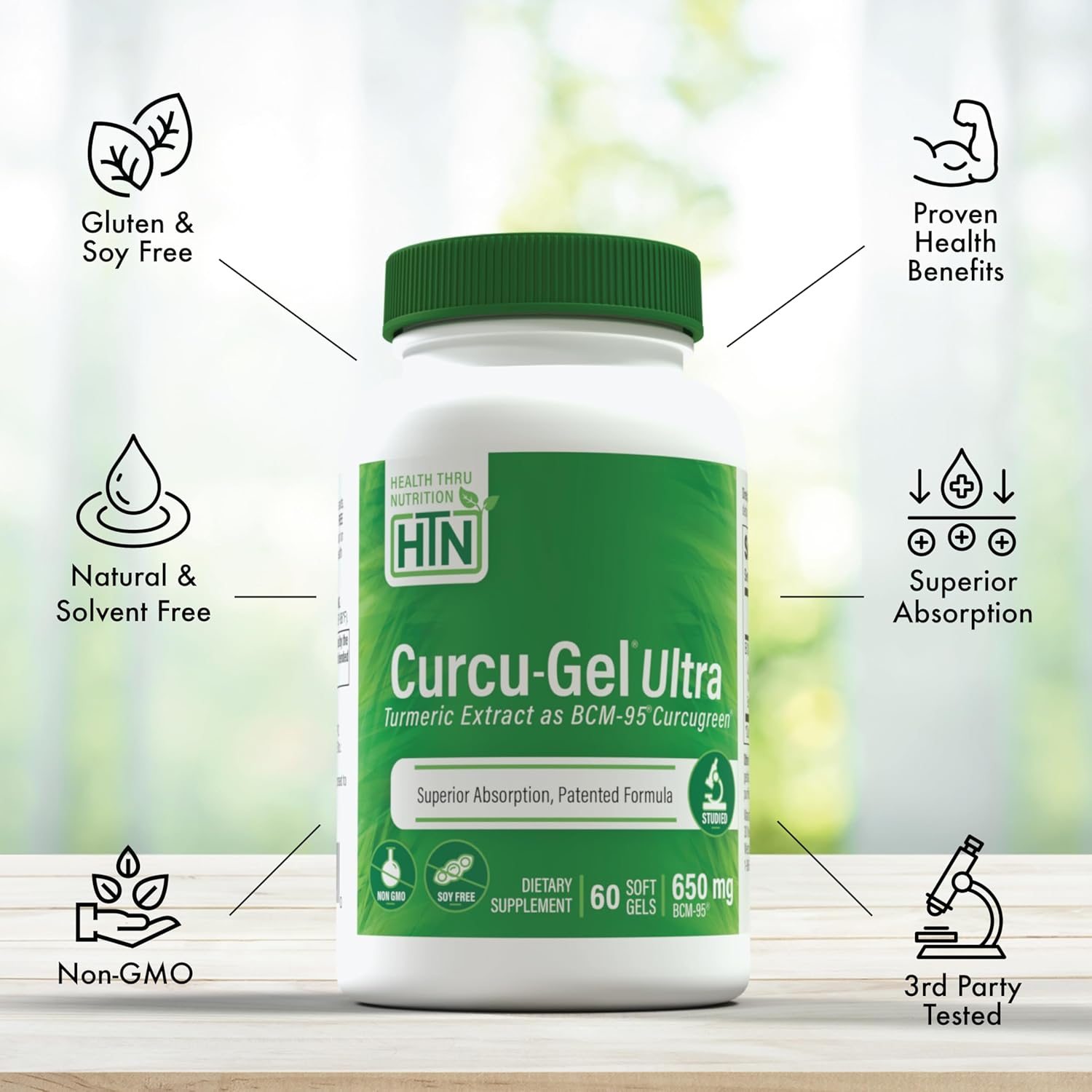 High Absorption Curcumin Supplement 650mg | BCM-95® Curcugreen Turmeric | Healthy Inflammation Support | Clinically Tested | Non-GMO | 60 Capsules