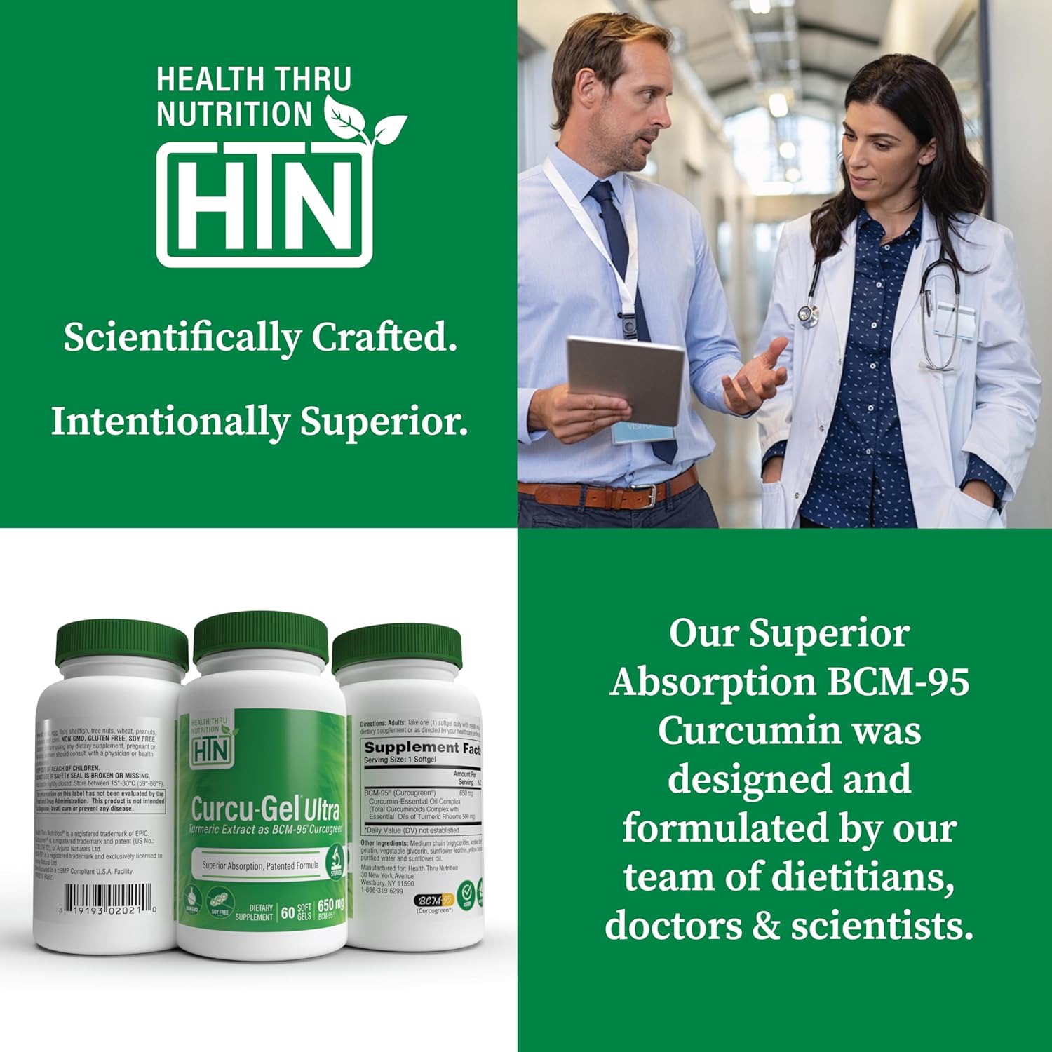 High Absorption Curcumin Supplement 650mg | BCM-95® Curcugreen Turmeric | Healthy Inflammation Support | Clinically Tested | Non-GMO | 60 Capsules