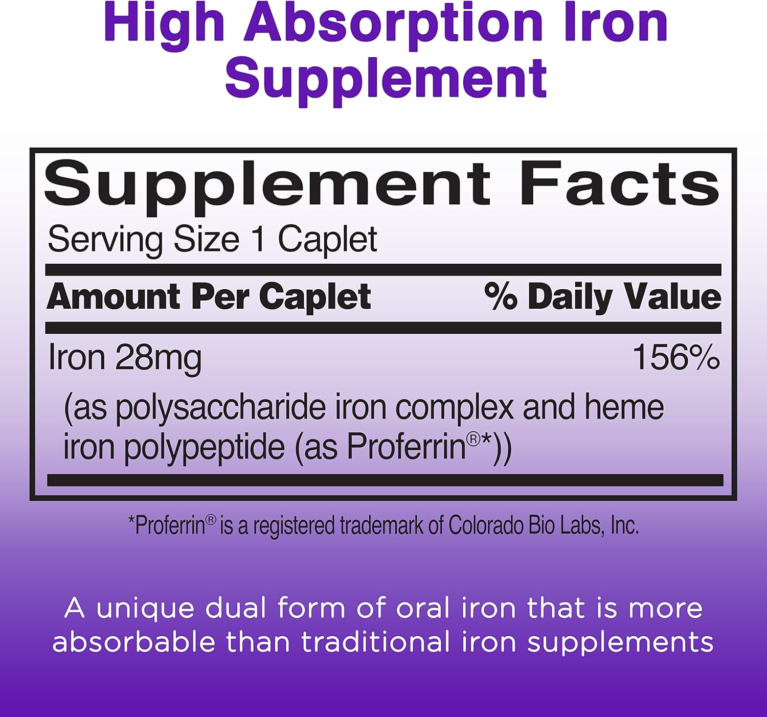 High Absorption Feosol Complete Iron Supplement Caplets with Bifera Iron, Dual Action for Energy and Immune Support, 30 Count
