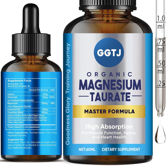 High Absorption GGTJ Magnesium Taurate Liquid Drop Supplement for Cardiovascular Health, Muscle and Nerve Function - 2 oz