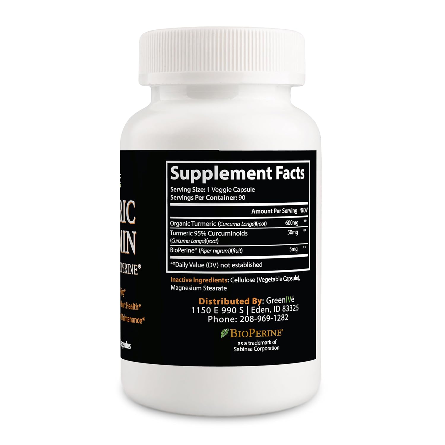 High Absorption GreenIVe Turmeric Curcumin Capsules with BioPerine - 90 Count