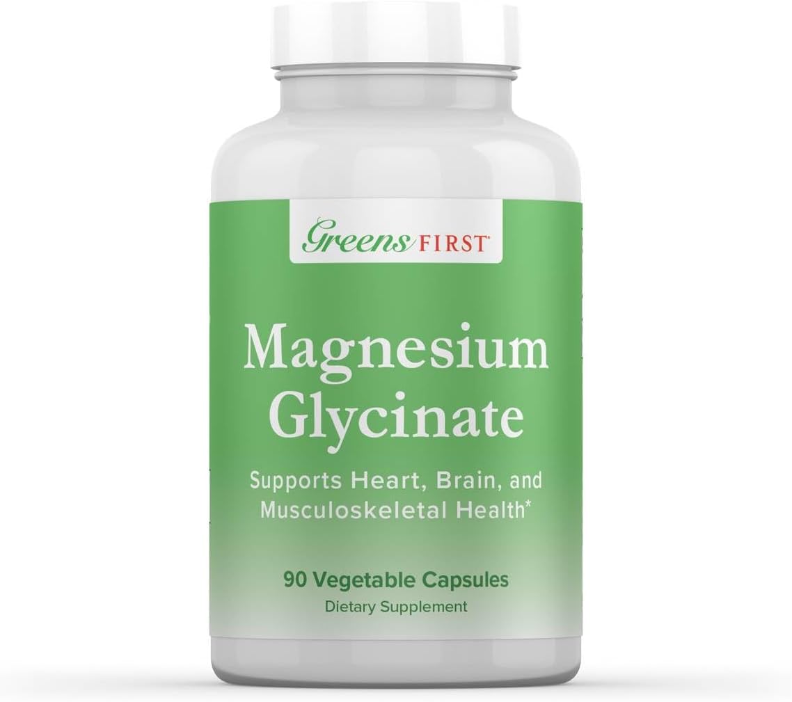High Absorption Greens First Magnesium Glycinate Supplement - Promotes Heart and Muscle Health - Boosts Metabolism - 90 Veg Caps