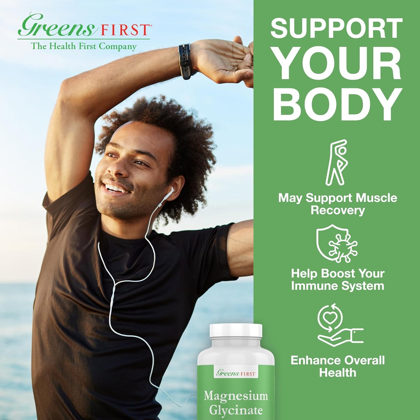 High Absorption Greens First Magnesium Glycinate Supplement - Promotes Heart and Muscle Health - Boosts Metabolism - 90 Veg Caps