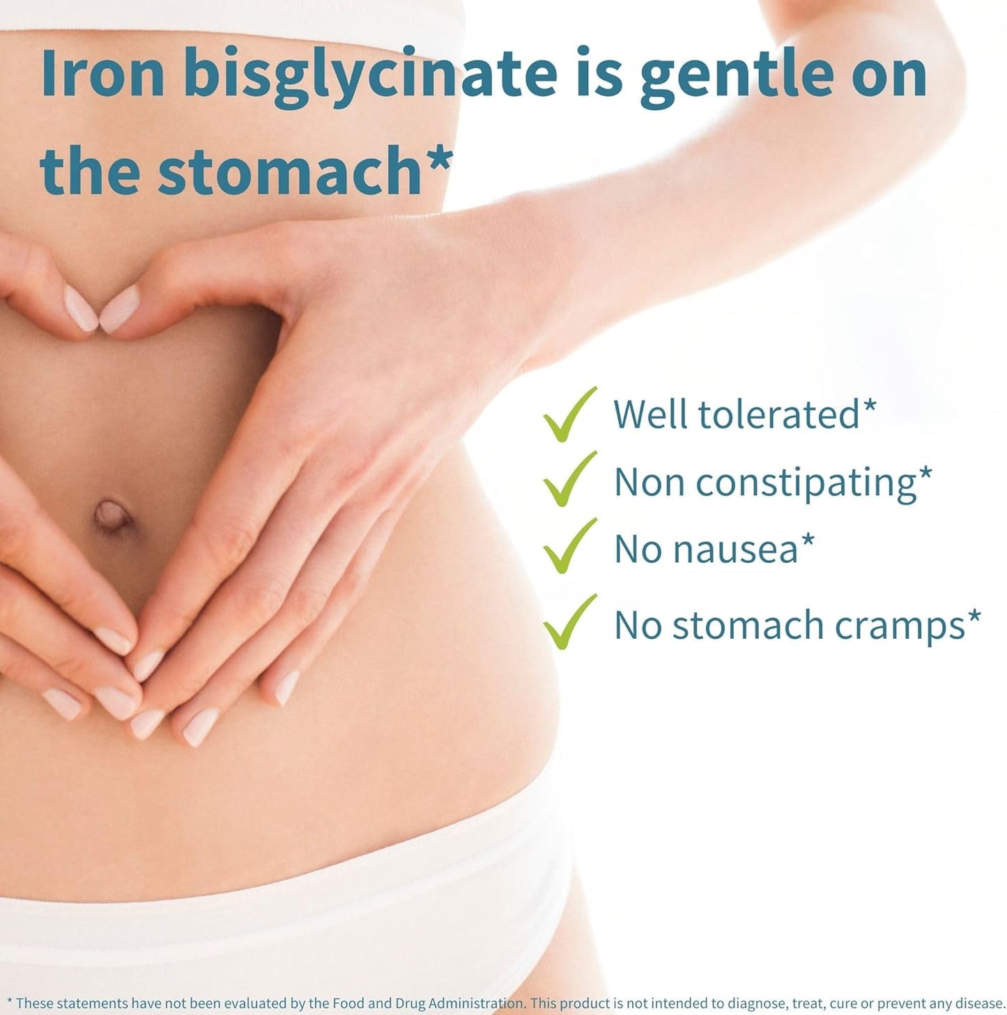 High Absorption Iron Bisglycinate with Vitamin C - Gentle Formula for Women & Men - 6 Month Supply - Vegan - 180 Tablets