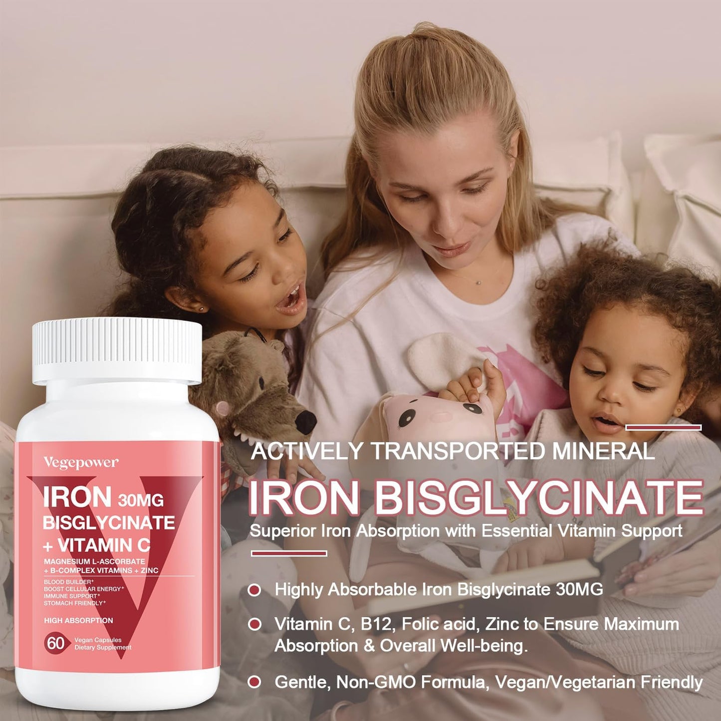 High Absorption Iron Supplement with Vitamin C & B12 for Anemia - 30mg Iron Pills for Men & Women - Vegan, Gluten-Free - 60 Capsules