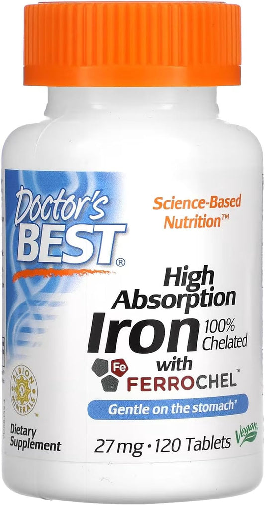 High Absorption Iron Tablet with Ferrochel for Gentle Stomach, Immune & Blood Health - 27 mg