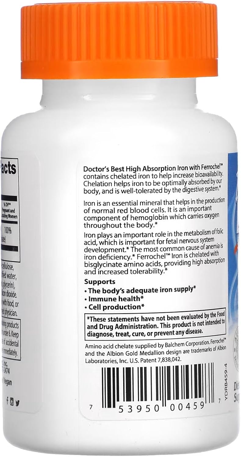 High Absorption Iron Tablet with Ferrochel for Gentle Stomach, Immune & Blood Health - 27 mg