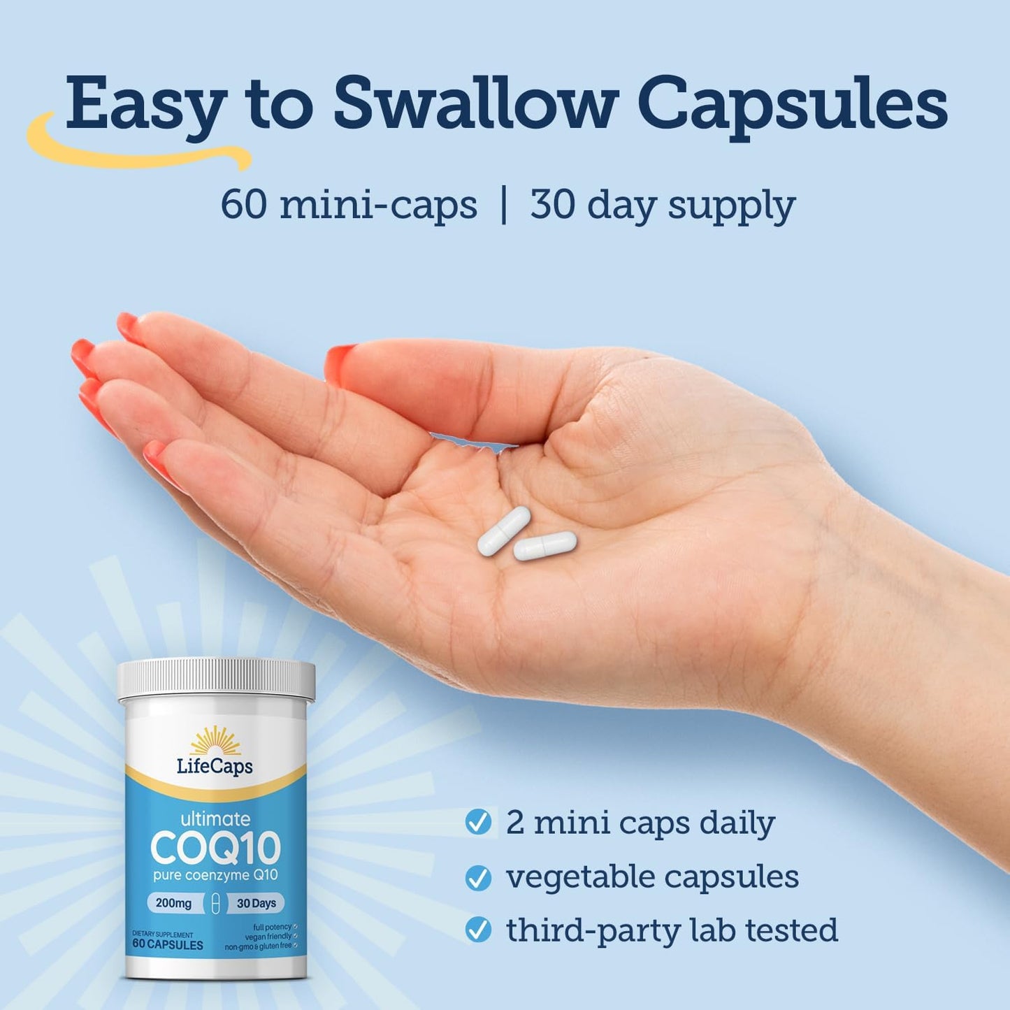 High Absorption LifeCaps CoQ10 200mg - Top-Quality Q10 Supplements - 60 Capsules