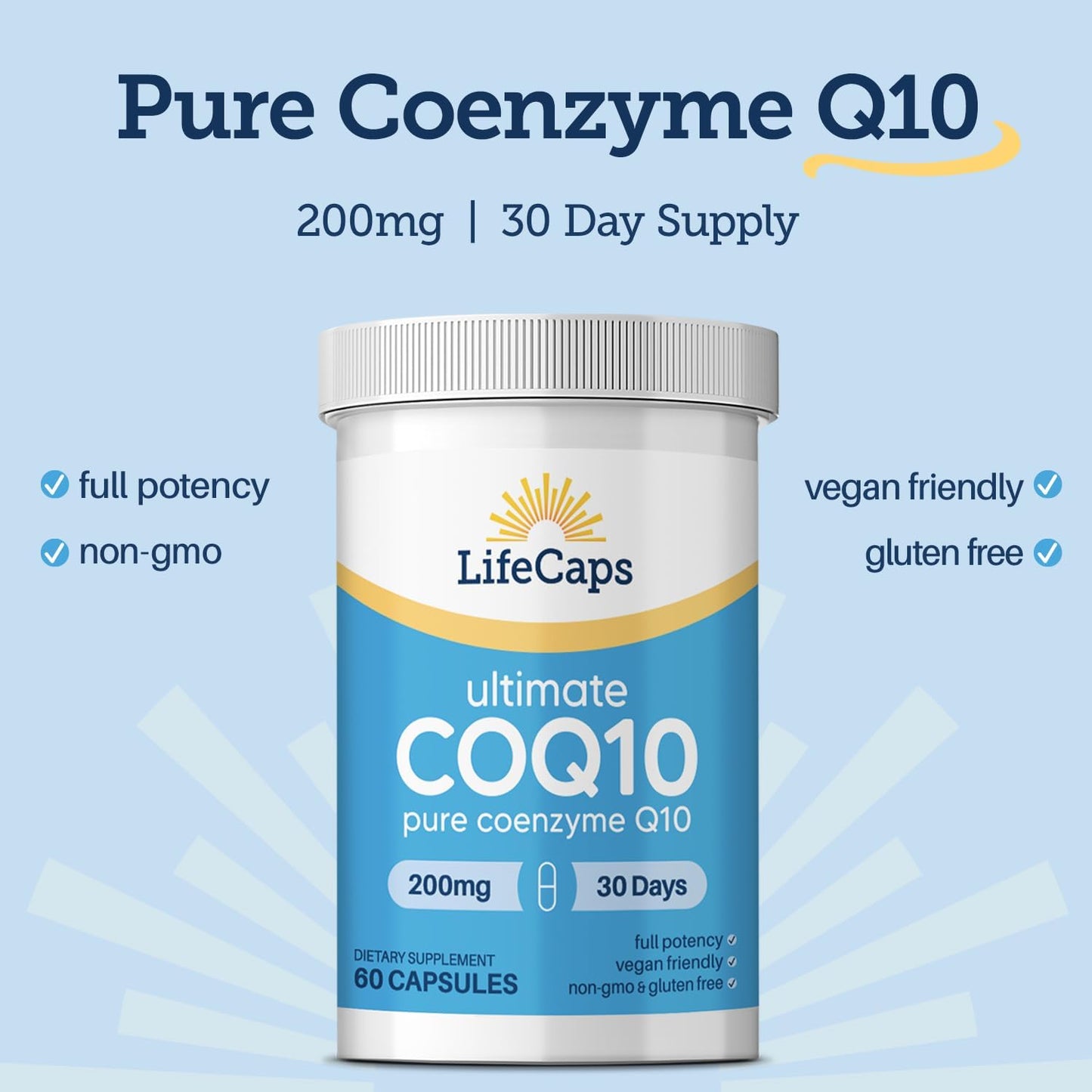 High Absorption LifeCaps CoQ10 200mg - Top-Quality Q10 Supplements - 60 Capsules