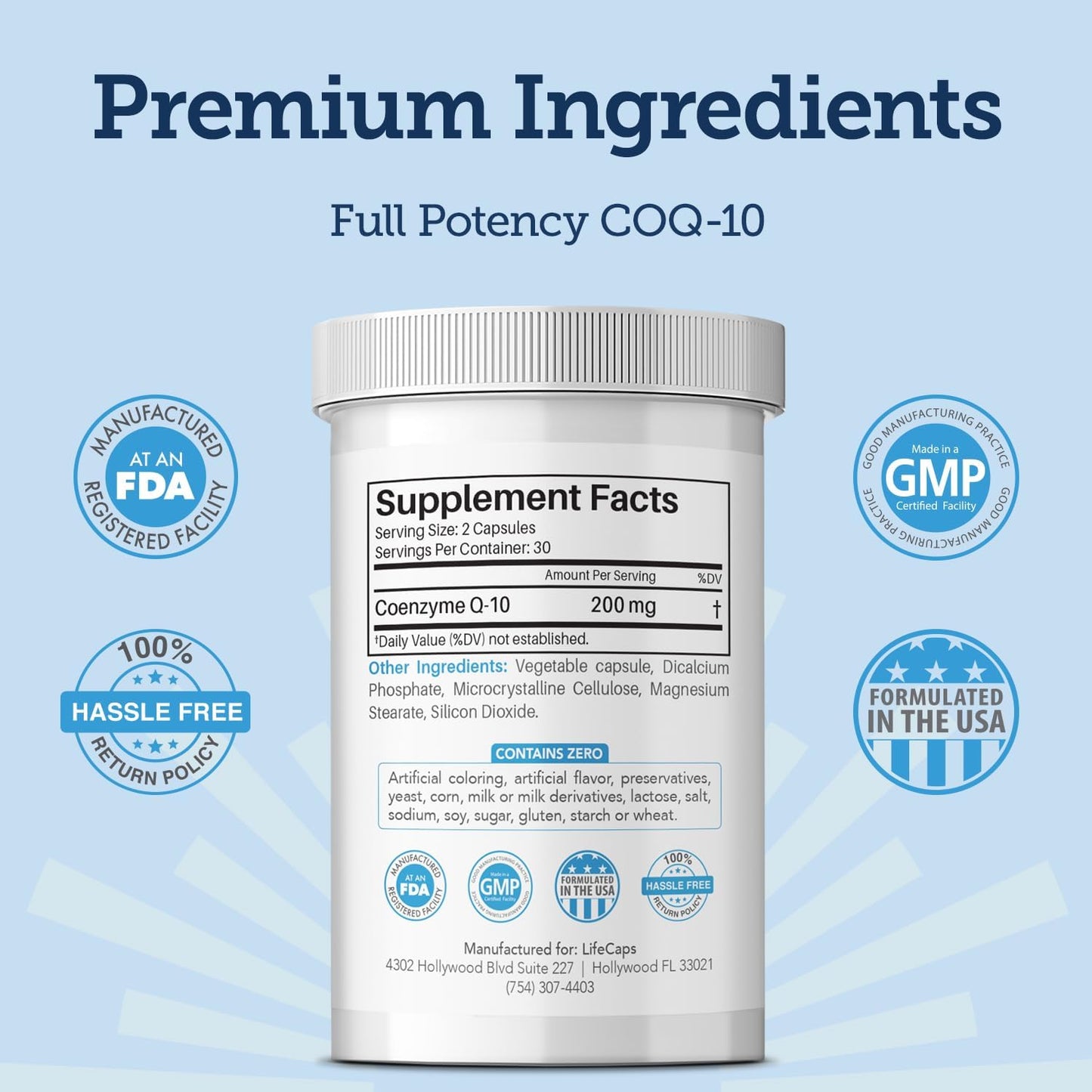High Absorption LifeCaps CoQ10 200mg - Top-Quality Q10 Supplements - 60 Capsules