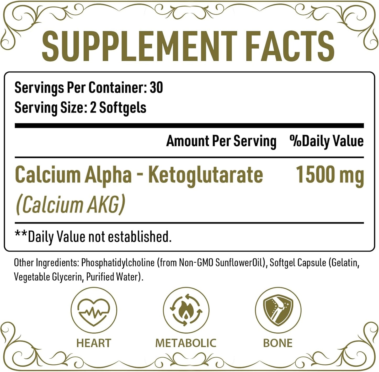 High Absorption Liposomal Calcium AKG Supplement 1500 MG for Longevity, Cellular Energy, and Metabolic Function - 240 Softgels