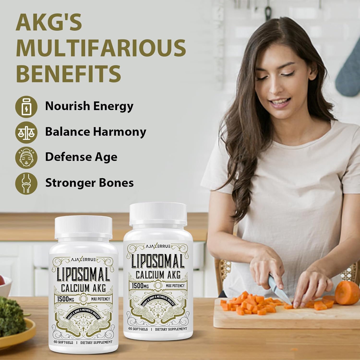High Absorption Liposomal Calcium AKG Supplement 1500 MG for Longevity, Cellular Energy, and Metabolic Function - 240 Softgels