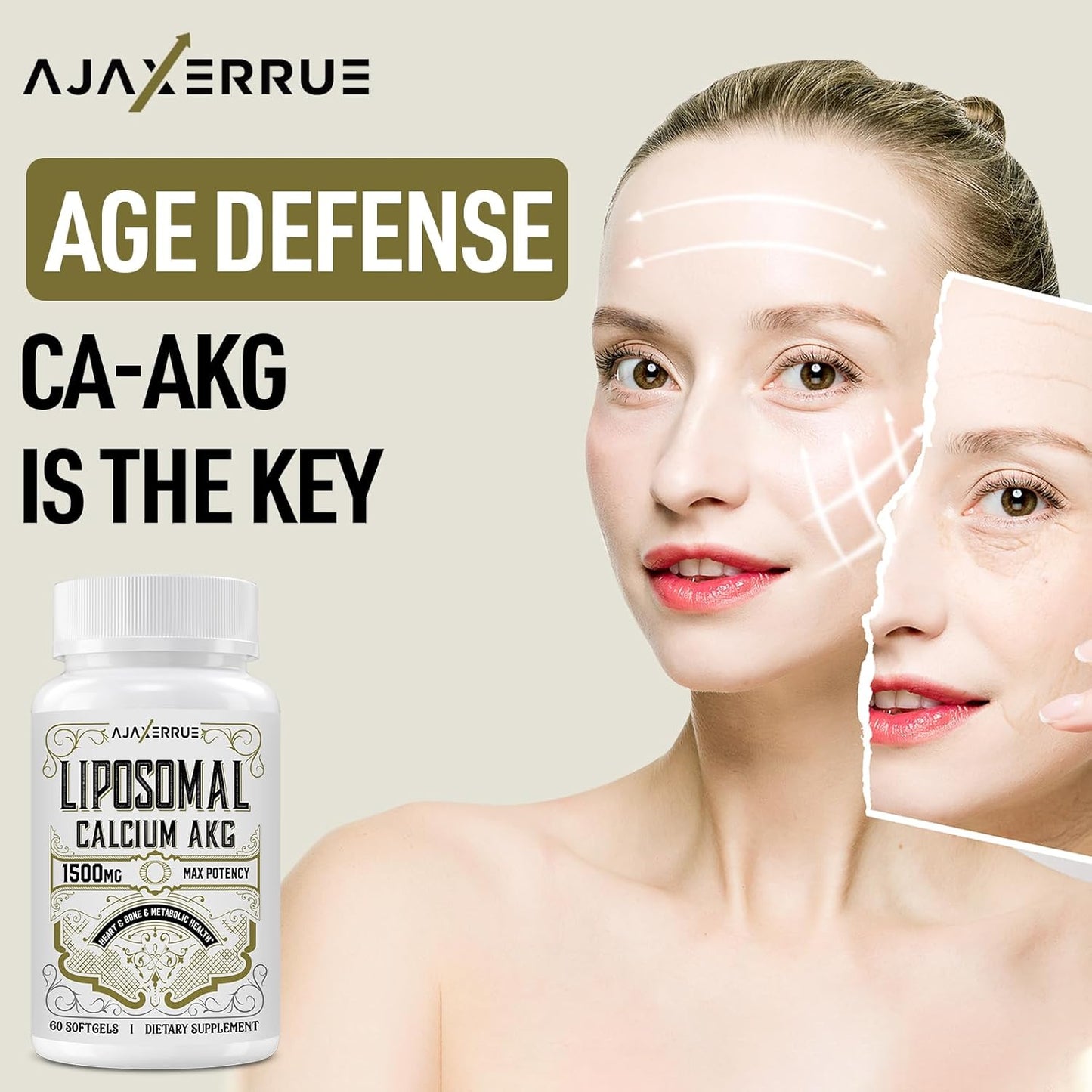 High Absorption Liposomal Calcium AKG Supplement 1500 MG for Longevity, Cellular Energy, and Metabolic Function - 240 Softgels