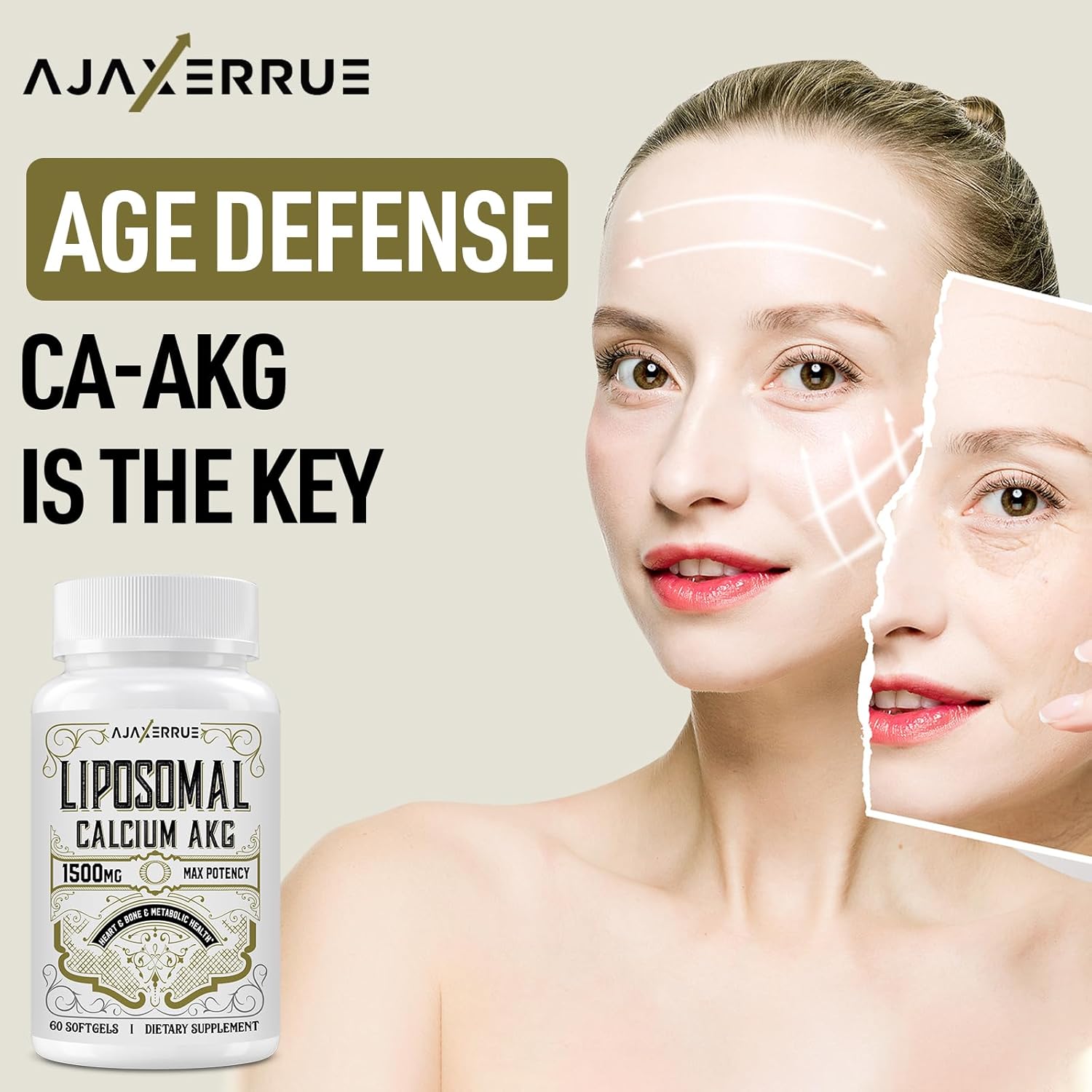 High Absorption Liposomal Calcium AKG Supplement 1500 MG for Longevity, Cellular Energy, and Metabolic Function - 240 Softgels