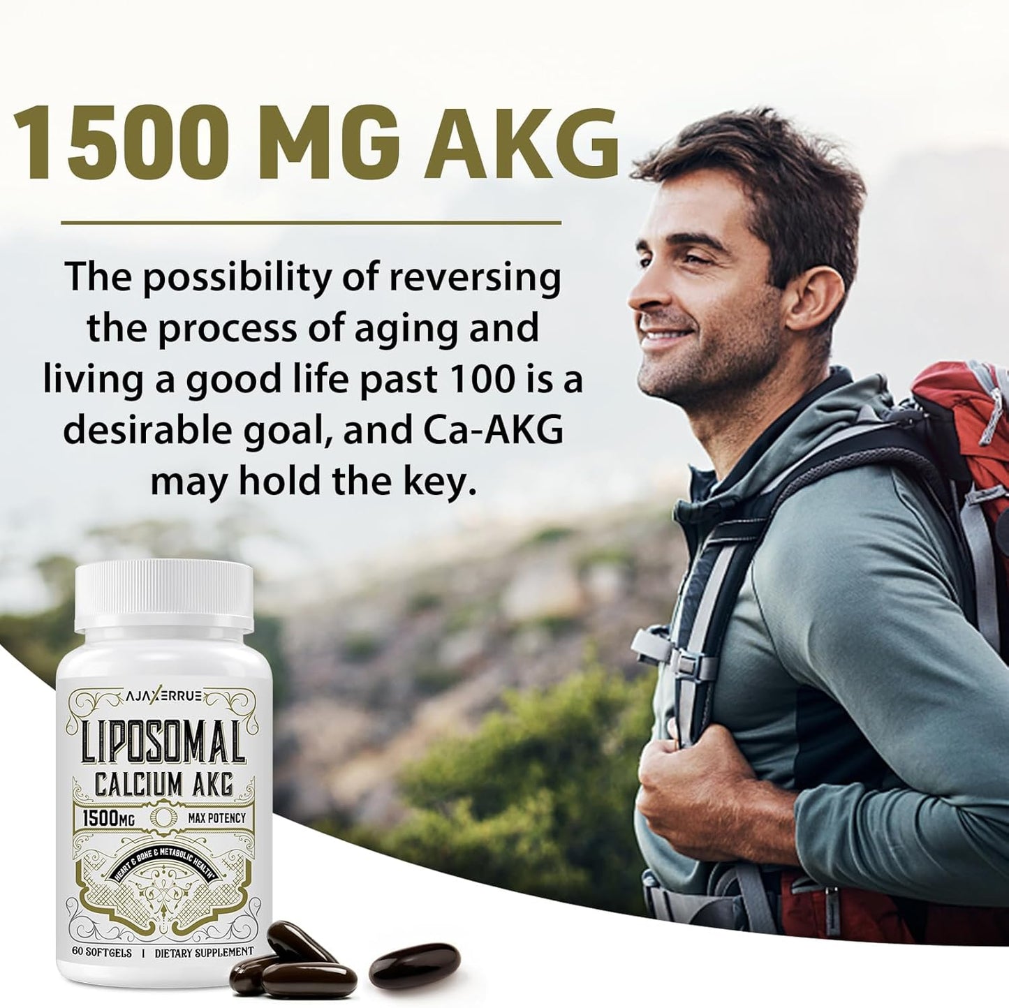 High Absorption Liposomal Calcium AKG Supplement 1500 MG for Longevity, Cellular Energy, and Metabolic Function - 240 Softgels