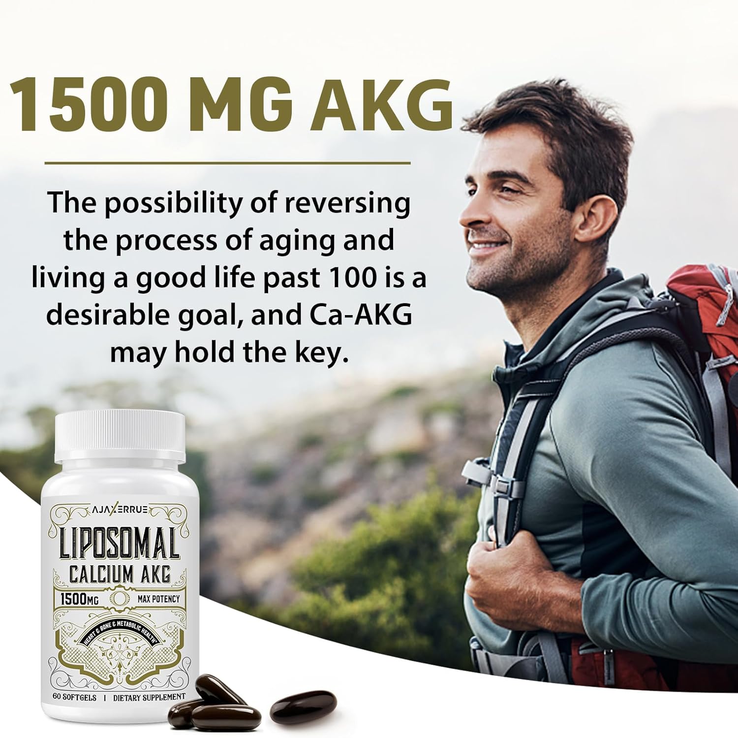 High Absorption Liposomal Calcium AKG Supplement 1500 MG for Longevity, Cellular Energy, and Metabolic Function - 240 Softgels