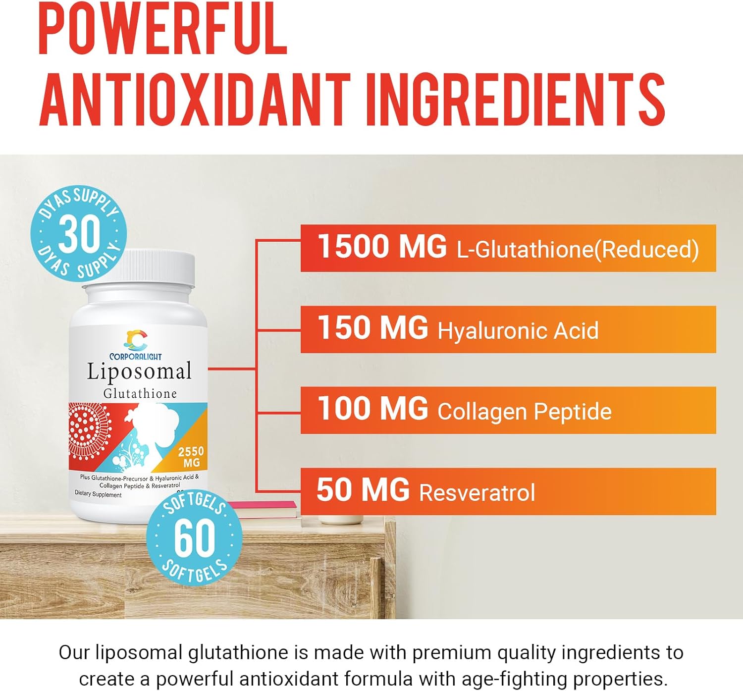 High Absorption Liposomal Glutathione Softgel Supplement, 180 Softgels - Made in USA, Gluten Free & Non-GMO - Master Antioxidant Formula