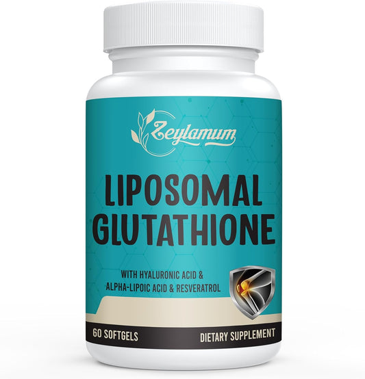 High Absorption Liposomal Glutathione Softgels with Hyaluronic Acid and Resveratrol - 2400 MG, 60 Softgels, Antioxidants for Detox, Brain, Immunity