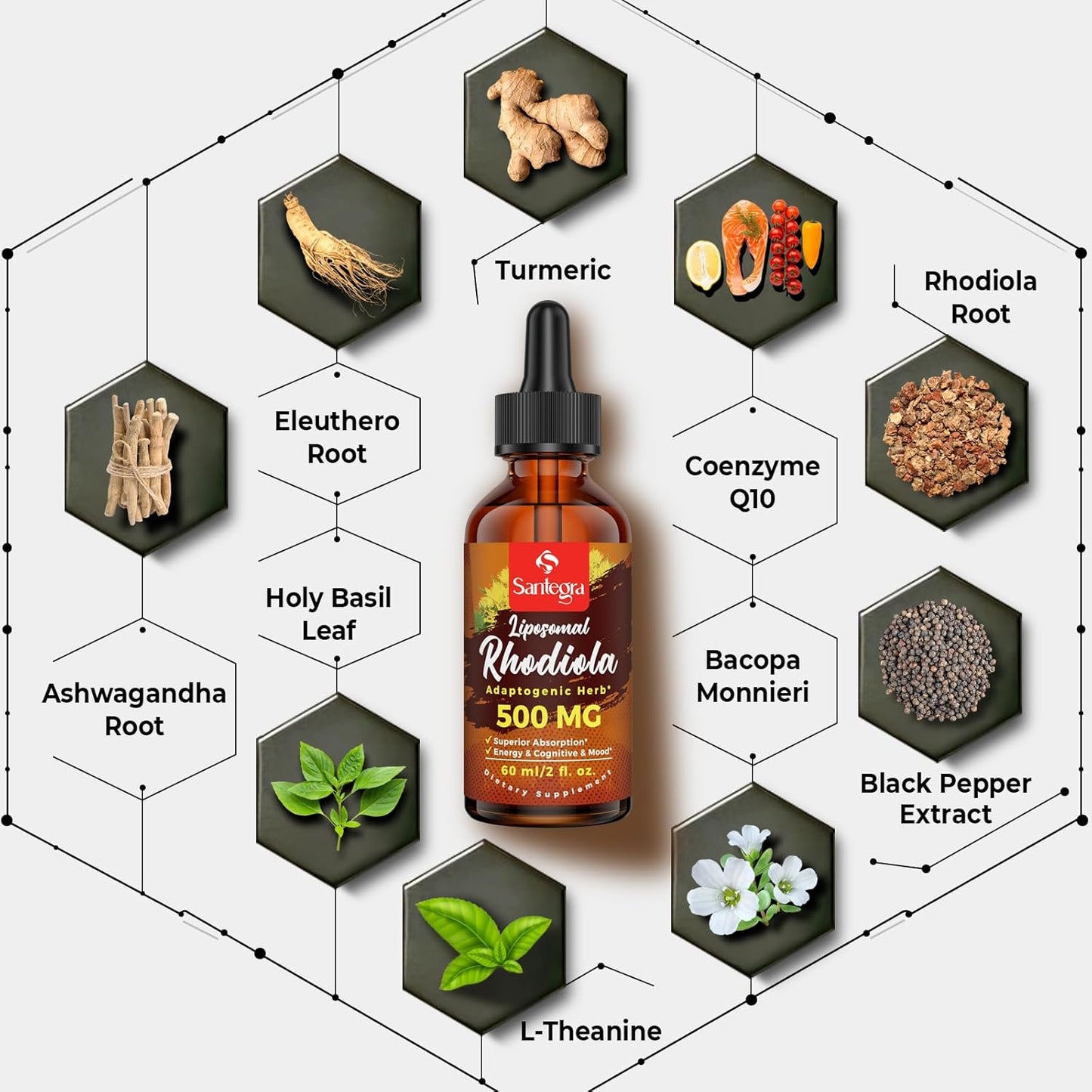 High Absorption Liposomal Rhodiola Rosea Root Extract Tincture Supplement - 57,000 MG Liquid for Energy, Stress, Mood - Vegan - 60 ml