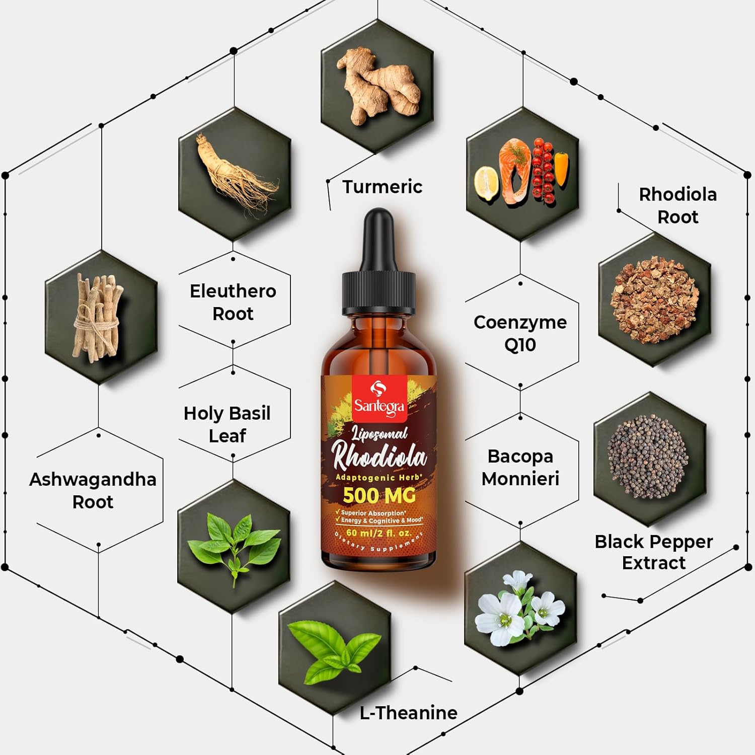 High Absorption Liposomal Rhodiola Rosea Root Extract Tincture Supplement - 57,000 MG Liquid for Energy, Stress, Mood - Vegan - 60 ml