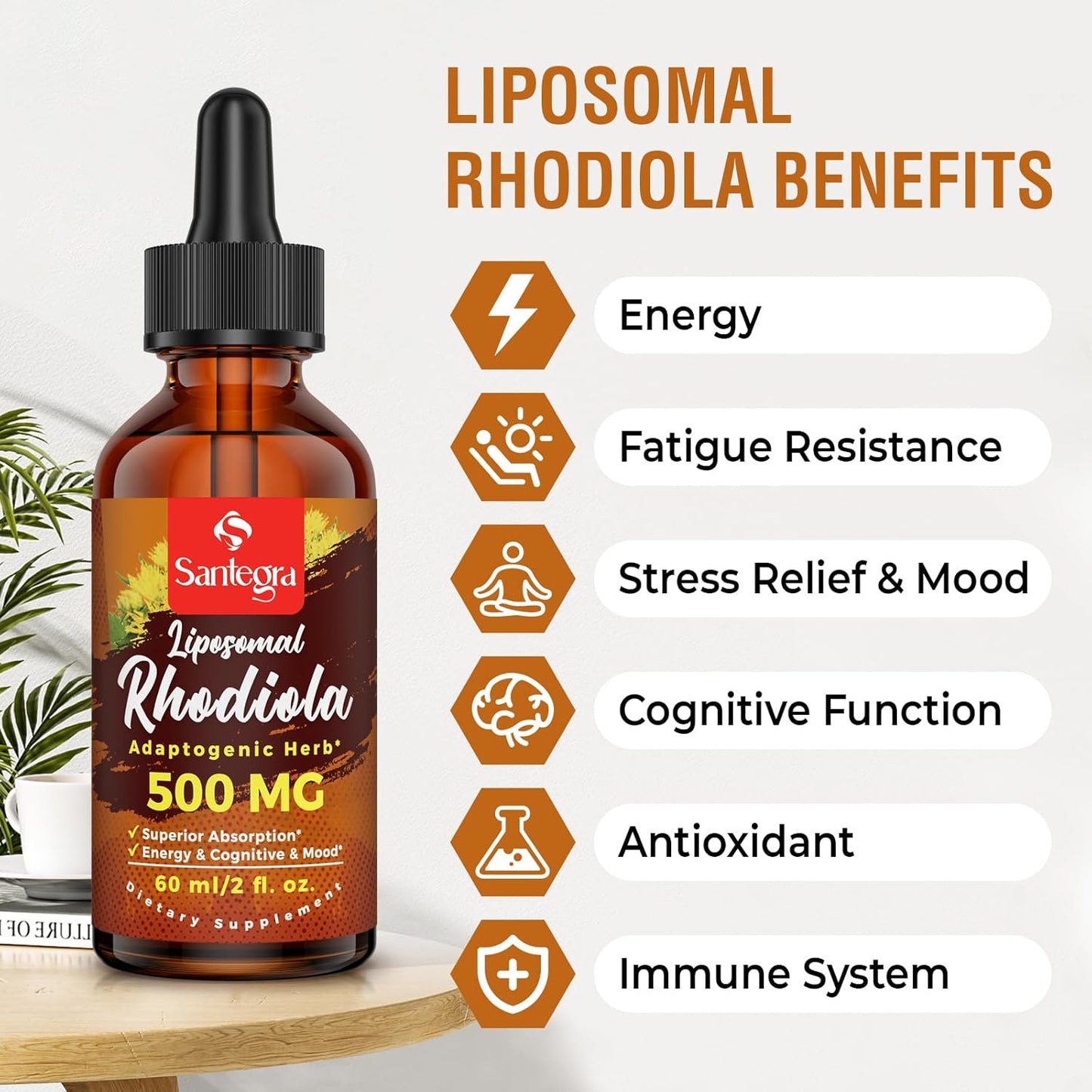 High Absorption Liposomal Rhodiola Rosea Root Extract Tincture Supplement - 57,000 MG Liquid for Energy, Stress, Mood - Vegan - 60 ml