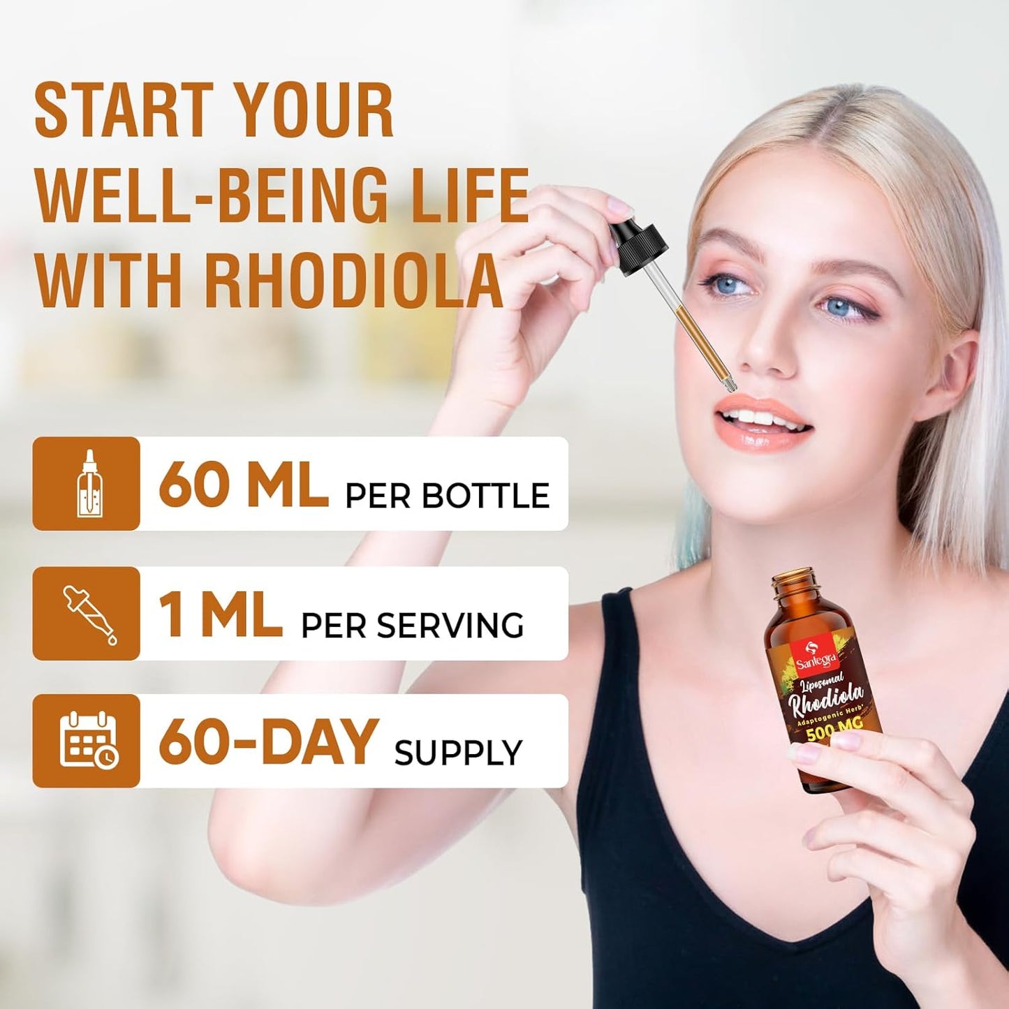 High Absorption Liposomal Rhodiola Rosea Root Extract Tincture Supplement - 57,000 MG Liquid for Energy, Stress, Mood - Vegan - 60 ml
