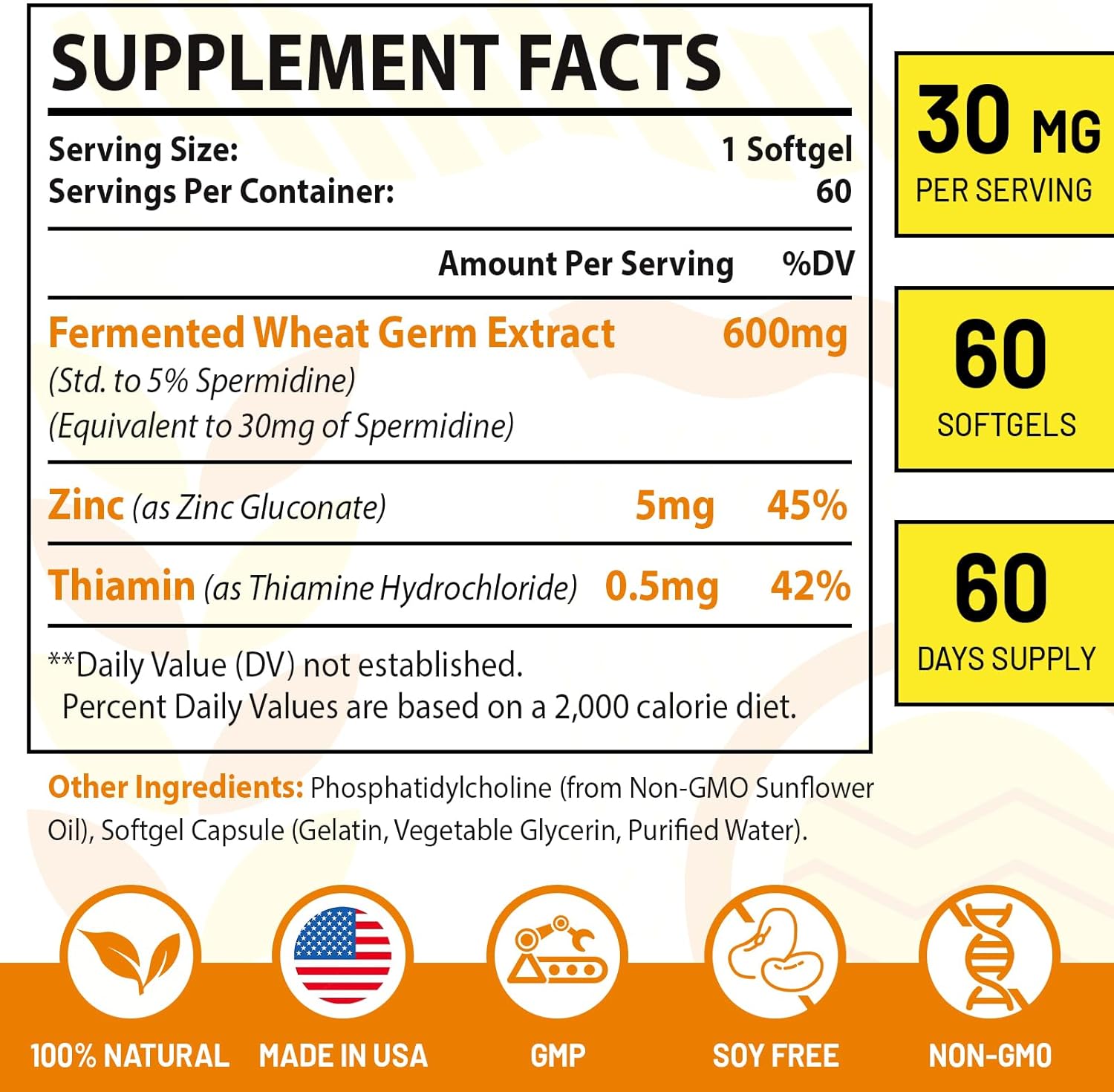 High Absorption Liposomal Spermidine Supplement 30mg - Fermented Wheat Germ Extract for Cellular Renewal in Men & Women - 240 Softgels