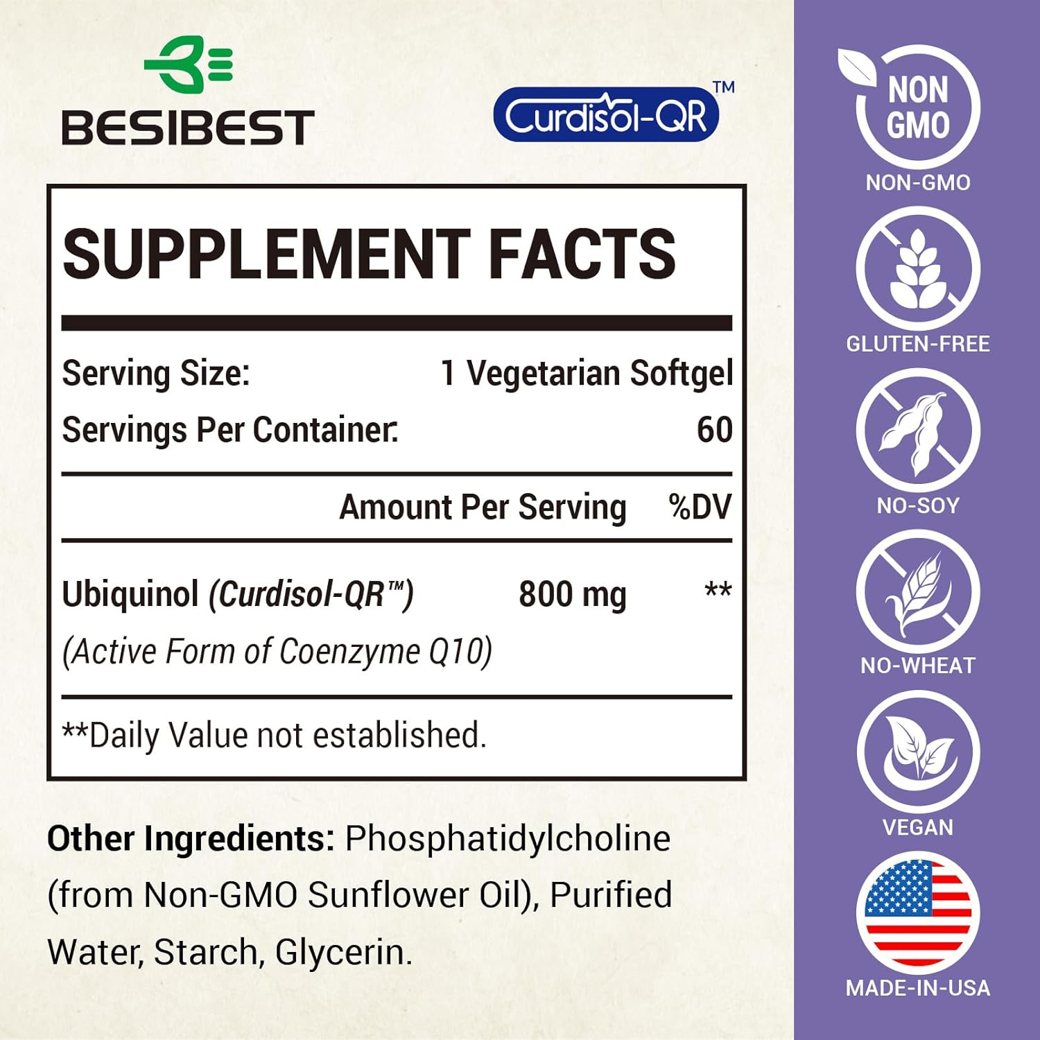 High Absorption Liposomal Ubiquinol CoQ10 800 MG Softgel Supplement, Vegan, Heart & Brain Support, Energy Production, 480 Softgels