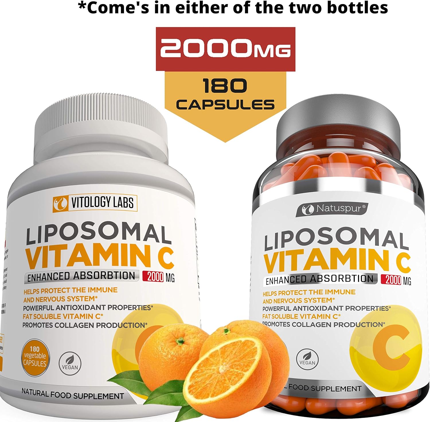 High Absorption Liposomal Vitamin C 2000mg Capsules - Immune System Support & Collagen Booster - Antioxidant Supplement for Better Health - 180 Count