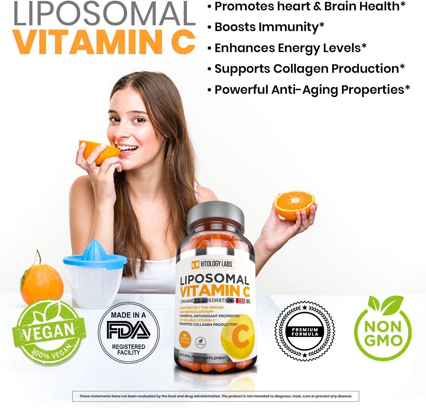 High Absorption Liposomal Vitamin C 2000mg Capsules - Immune System Support & Collagen Booster - Antioxidant Supplement for Better Health - 180 Count