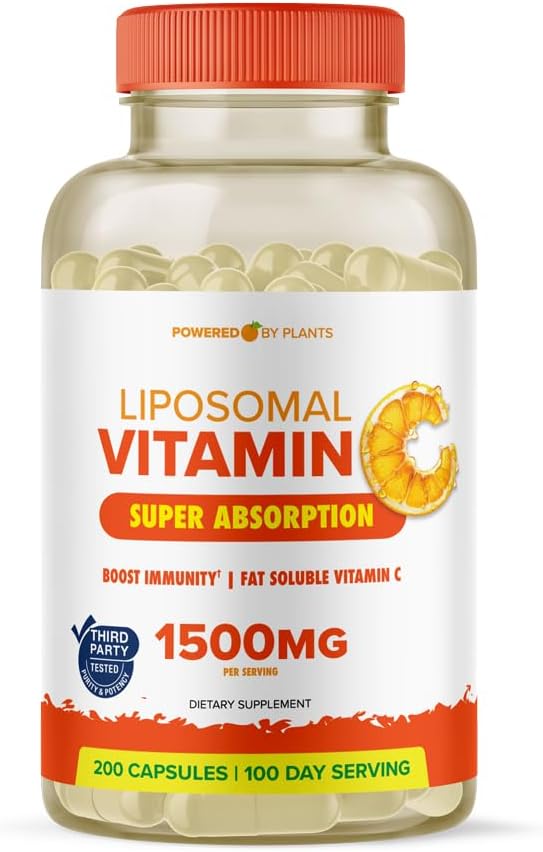 High Absorption Liposomal Vitamin C Capsules 1500mg - Immune System & Collagen Booster - 200 Capsules Vegan - Buffered Ascorbic Acid Supplement