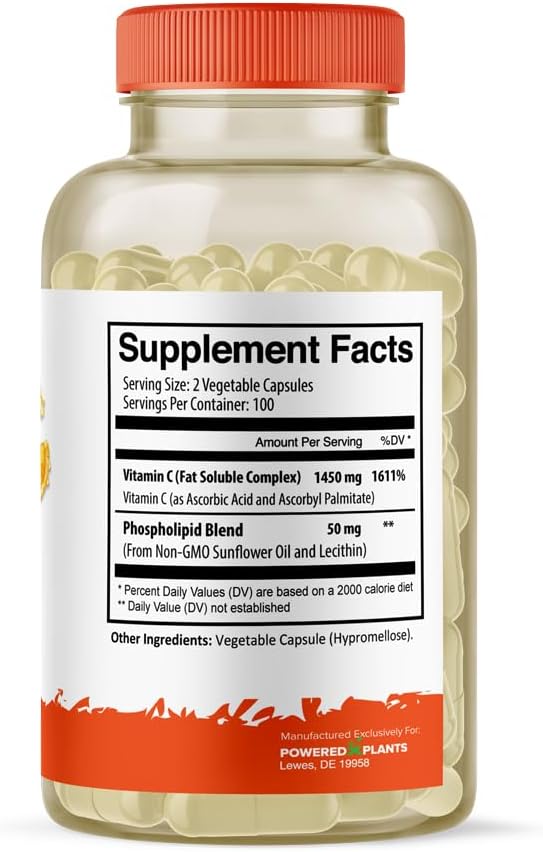 High Absorption Liposomal Vitamin C Capsules 1500mg - Immune System & Collagen Booster - 200 Capsules Vegan - Buffered Ascorbic Acid Supplement