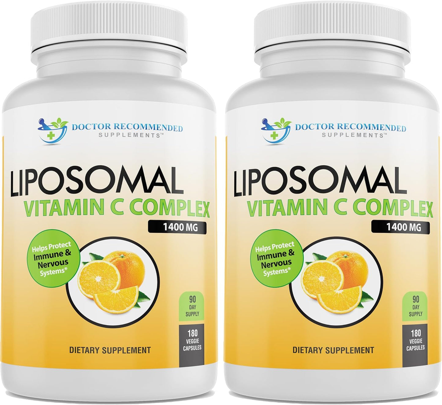 High Absorption Liposomal Vitamin C Complex Immune Support Supplement with Antioxidants and Collagen Booster - 1400mg Per Serving (2 Pack of 180 Veggie Caps)